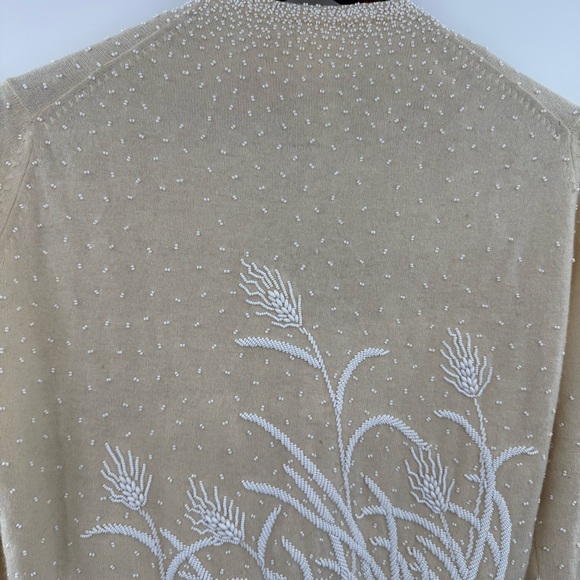 Vintage Hand Beaded Angora Lambswool Cardigan Sweater Cream Size 40/Medium - Picture 4 of 15